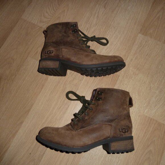 UGG Denhali Women's Size 7 Brown Leather Lace Up Shearling Ankle Boots 1007745 - Picture 5 of 13